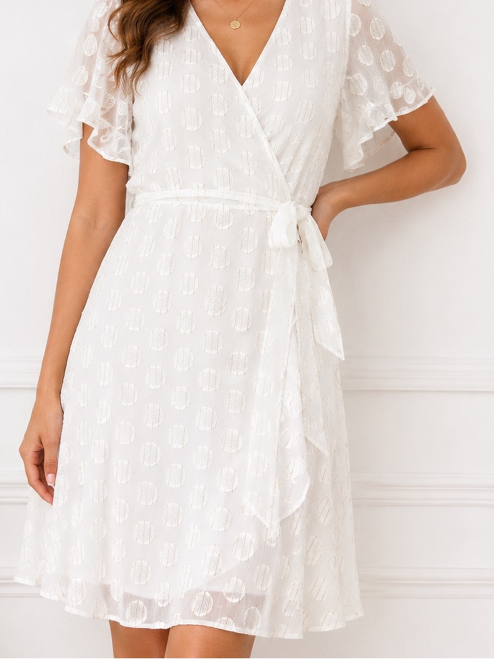 London Times White Swiss Dot Faux Wrap Tie Waist Dress Women’s Size 12 NWT